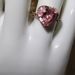 CZ Pink Heart Fashion Jewelry Statement Ring, Size 7